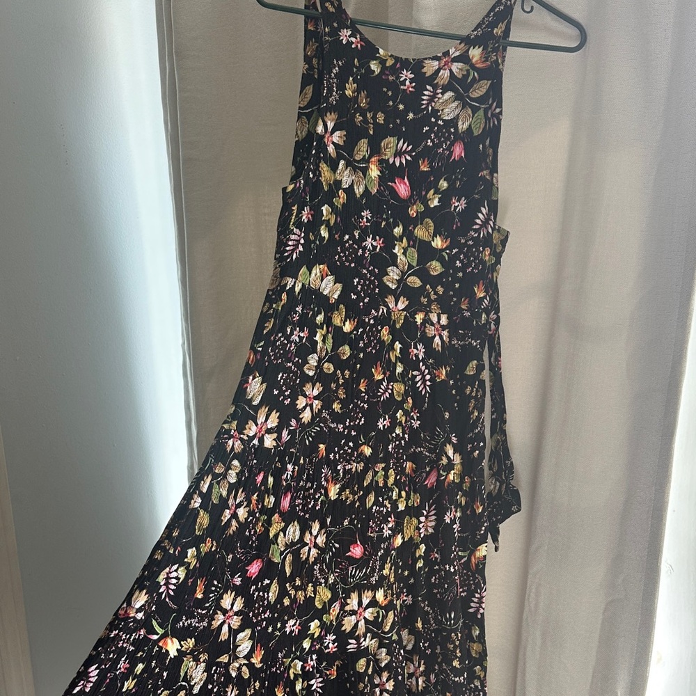 NATURAL LIFE Black Floral Maxi Dress with Pink and Green Accents